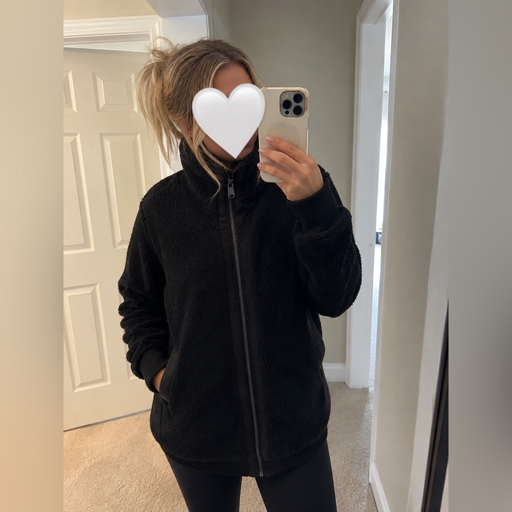 Athleta Black Sherpa Zip-Up Jacket